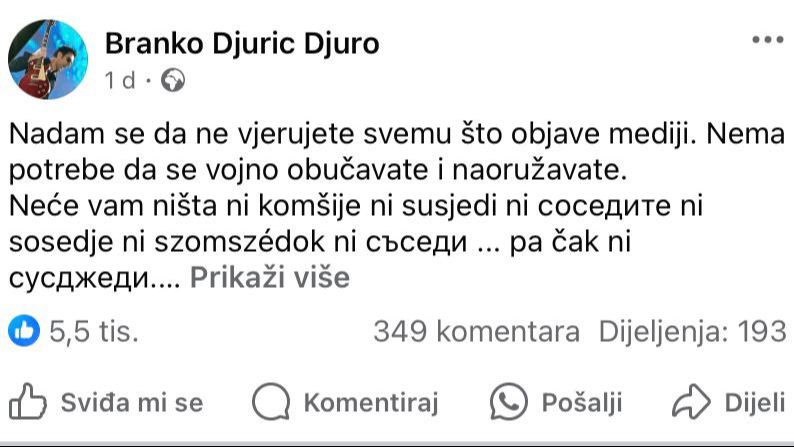 Branko Đurić Đuro: Ako mislite da su “naši” bolji od “njihovih” slobodno me izbrišite