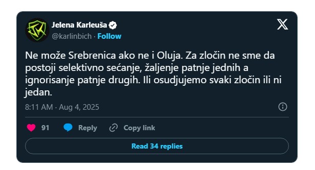 Jelena Karleuša ponovo negirala genocid: Skandaloznom izjavom pokušala izjednačiti Oluju i Srebrenicu
