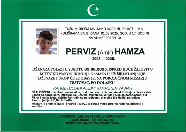 Tuga u BiH: Preminuo 17-godišnji fudbaler Hamza Perviz, član NK Radnički Ćoralići